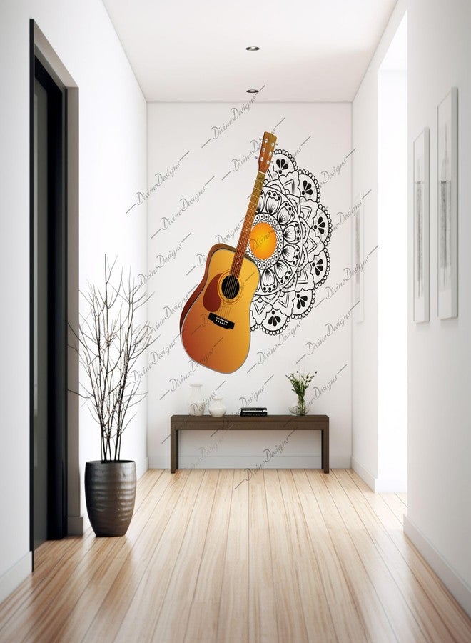 DivineDesigns ملصق فني بتصميم ماندالا جميل على شكل جيتار أصفر من DivineDesigns - Image 2
